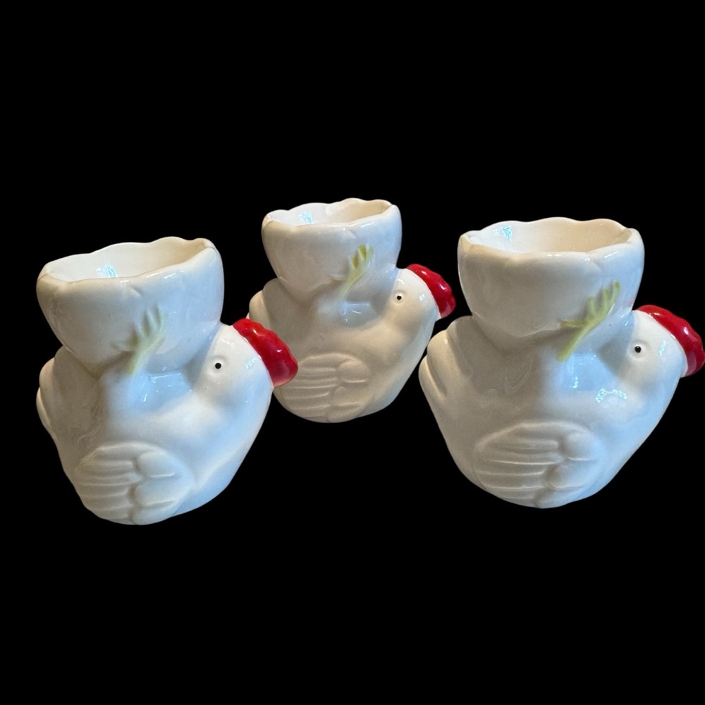 Vintage Porcelain Chicken Egg Cups - Set of 3